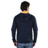 Blauer Kapuzenpullover mit orangen Innenfließ